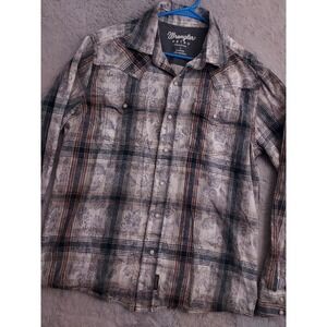 Wrangler Retro Shirt Mens Large Floral Green Pearl Snap Western Rodeo Cowboy L